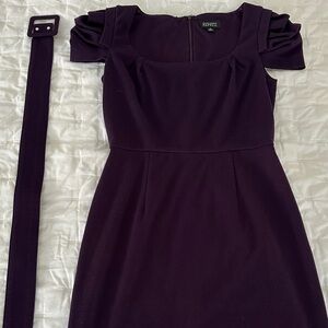 Adrianna Papell Deep Purple Knee Length Dress with Matching Belt